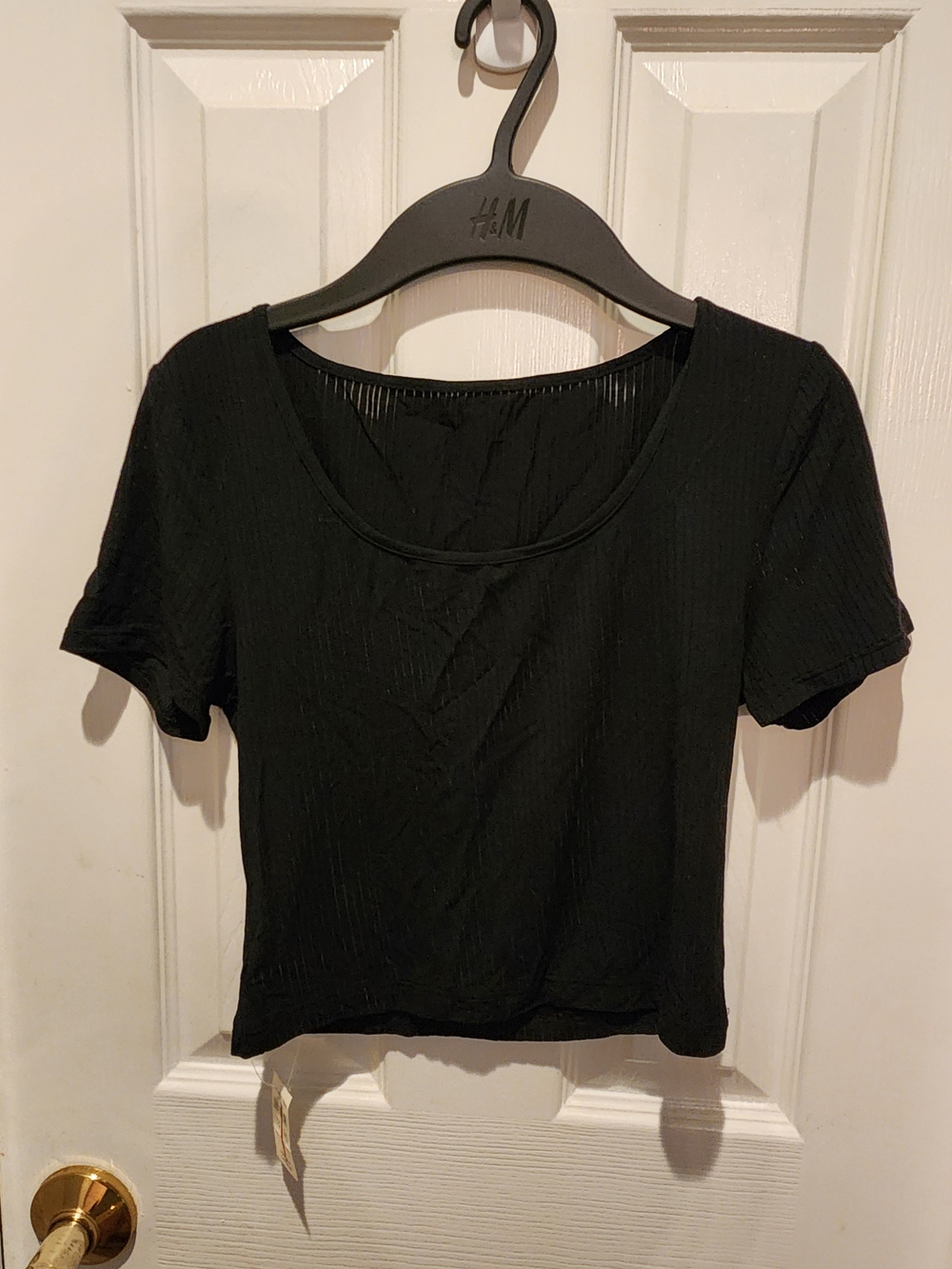 aerie Black Ribbed Scoop Neck Crop Top